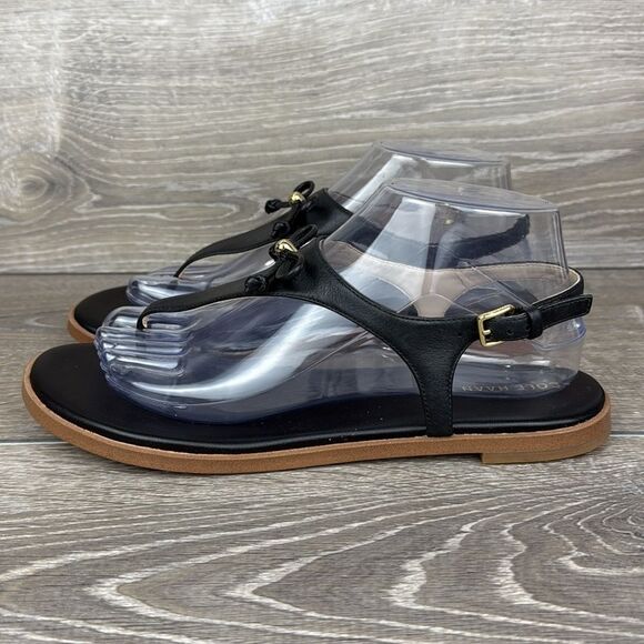 Cole Haan Findra Women’s S 8.5B Black Thong Gold Hardware Bow Slingback Sandals - Picture 3 of 12